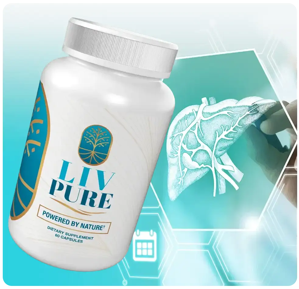 Liv Pure bottle with liver wellness illustration